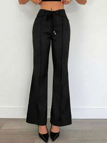 Siren Gaze Quần ống loe nữ cạp chun, kiểu dáng thường ngày đa năng, thích hợp mặc hàng ngày. - màu đen - Xem 4