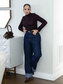 Melissa Matos 女士休闲新款时尚经典蓝色直筒牛仔裤，带口袋 - 寶藍色 - 查看 6