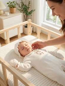 Newborn Simple White Long Sleeve Romper Set, Includes Blanket, Hat, Mittens, Multi-Piece Homeware - White - View 8