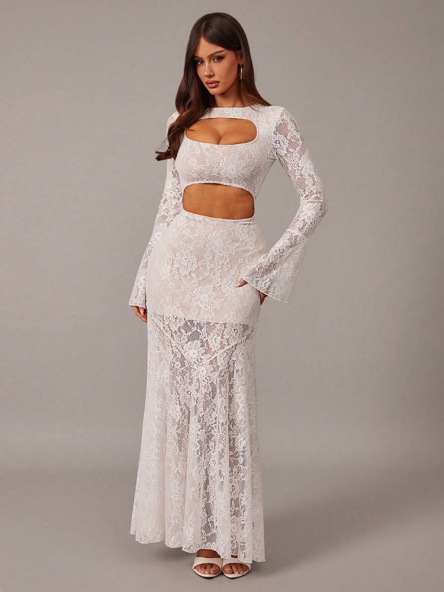 Radiana Đầm ren trắng dáng đuôi cá gợi cảm, thanh lịch, lãng mạn dành cho nữ, đầm ren co giãn cao cấp, đầm dạ hội trắng, đầm dài, đầm hẹn hò, đầm đi nghỉ mát, đầm dự đám cưới, đầm phù dâu, trang phục ngày lễ. - trắng - Xem 1