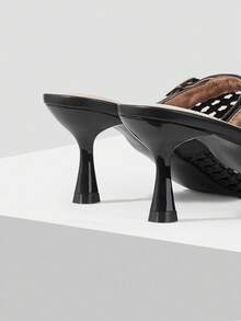 Women's Spring And Summer New High-Heeled Stiletto Pointed Woven Hollow Kitten Heel Fashion French Sandals - Black - View 3