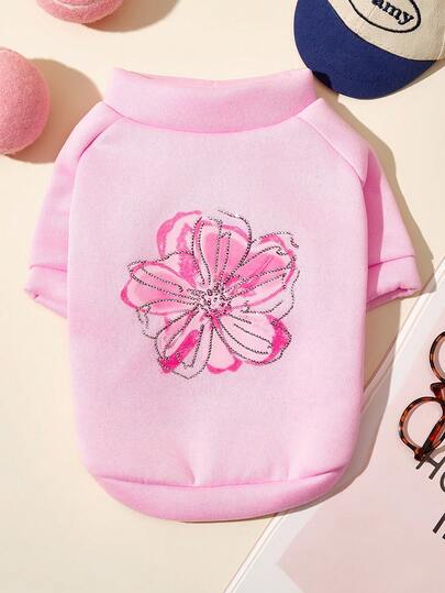 PETSIN 1pc Pink Pet Jumper, Featuring Elegant Pink Flowers Paired With Sparkling Rhinestone Decorations, A Comfortable Style Suitable For Both Cats And Dogs