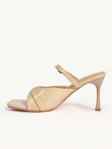 CUCCOO CHICEST 女士秋季杏色方头高跟凉鞋 女士双扣细高跟凉鞋 - 杏色 - 查看 5