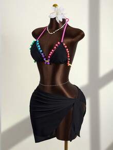 Zestiva 26SS 女士春夏海岛沙滩度假性感彩虹渐变流苏三角比基尼上衣 - 彩色 - 查看 4