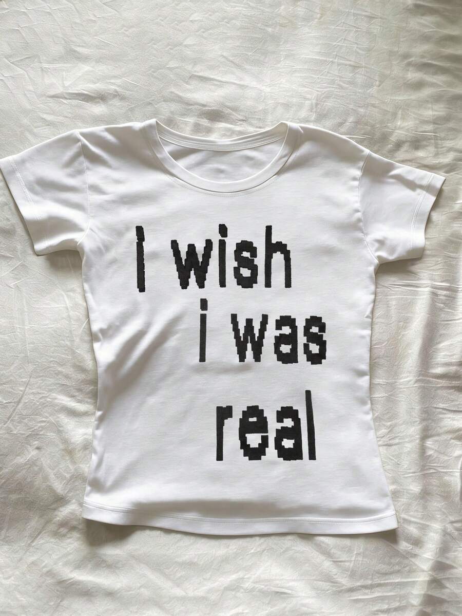 Glimmora Áo thun nữ dáng ngắn in khẩu hiệu, kiểu dáng thường ngày, thích hợp cho mùa hè. - trắng - Xem 1