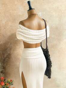 INAWLY Bộ đồ nữ phong cách nhiệt đới thường ngày gồm áo crop top trễ vai và chân váy trang trí vỏ sò kim loại, trang phục thời trang ngày lễ cho nữ, bộ đồ hai mảnh cho nữ, trang phục mùa hè hai mảnh cho nữ, bộ đồ phối hợp mùa hè cho kỳ nghỉ, màu trắng ngà. - trắng - Xem 4