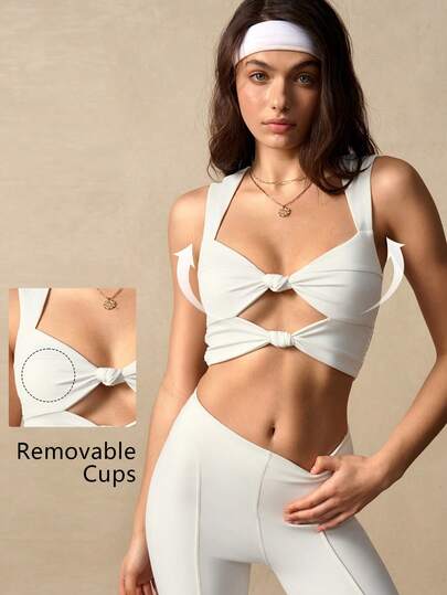 VARSIVA Solid Color Twist Hollow Out Fitted Cropped Sports Tank Top