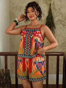 Travachic Plus Size Women Geometric Print Camisole Top And Casual Shorts 2 Pieces Set - Multicolor - View 5