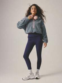 Aralina 秋冬休闲半拉链印花蓬松抓绒卫衣，内置抽绳，适合健身、运动和机场穿着，舒适百搭。 - 藍色 - 查看 4