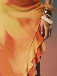 MISSGUIDED Womens Gradient Off Shoulder Asymmetric Hem Ruffle Maxi Dress Summer Evening Party Flowy Chiffon Style - Multicolor - View 4