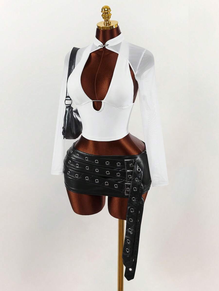 Amplova 2026 Nuevo Camiseta Blanca Sexy de Escote Bajo, Cubierta Transparente de Malla para Mujeres - Blanco - Ver 1