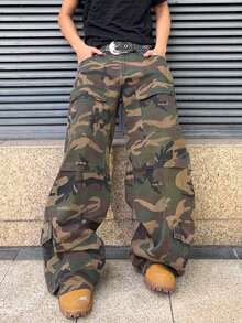 ROMWE MEN Street Life 男士时尚复古迷彩弯刀工装牛仔裤 - 軍綠色 - 查看 8