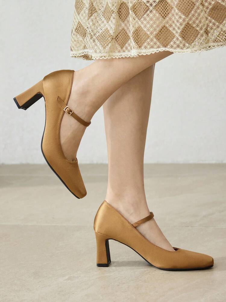 FRENCH MINIMALIST SQUARE TOE HIGH HEEL MARY JANE PUMPS, FOR VALENTINE'S DAY, SPRING SHOES, SPRING BREAK EASTER PROM HEELS FOR CHRISTMAS