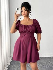 SHEIN Elenzya Fashionable Casual Vacation Retro Elegant Commute Petal Sleeve Tie Bow Jumpsuit - Purple - View 4