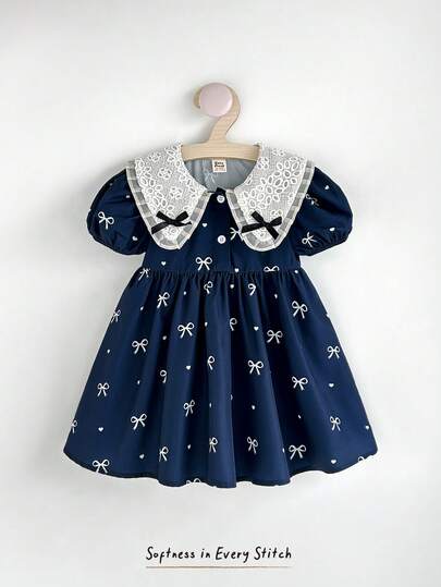 Cozy Pixies Baby Girl Colorblock Ruffle Collar Petal Sleeve Cinching Waist Dress