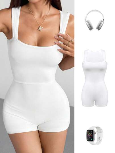 valorelle valorelle Jednokolorowy damski kombinezon z kwadratowym dekoltem, swobodny