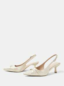 CUCCOO HITCHD 女士25春夏新款尖头细高跟中跟浪漫优雅迷人简约性感香槟色缎面高跟露趾礼服鞋，适合约会、下午茶、派对、情人节等优雅场合。 - 香檳色 - 查看 3