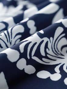 Airaco Women's Floral Print Ruched Casual Party Midi Dress, Suitable For Summer - Navy Blue - View 8