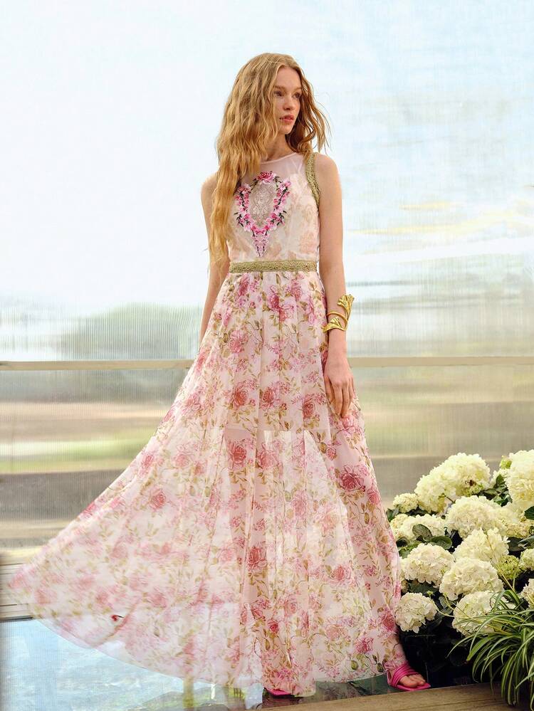 WOMEN'S ROMANTIC EMBROIDERED FLORAL LONG DRESS, SPRING/SUMMER