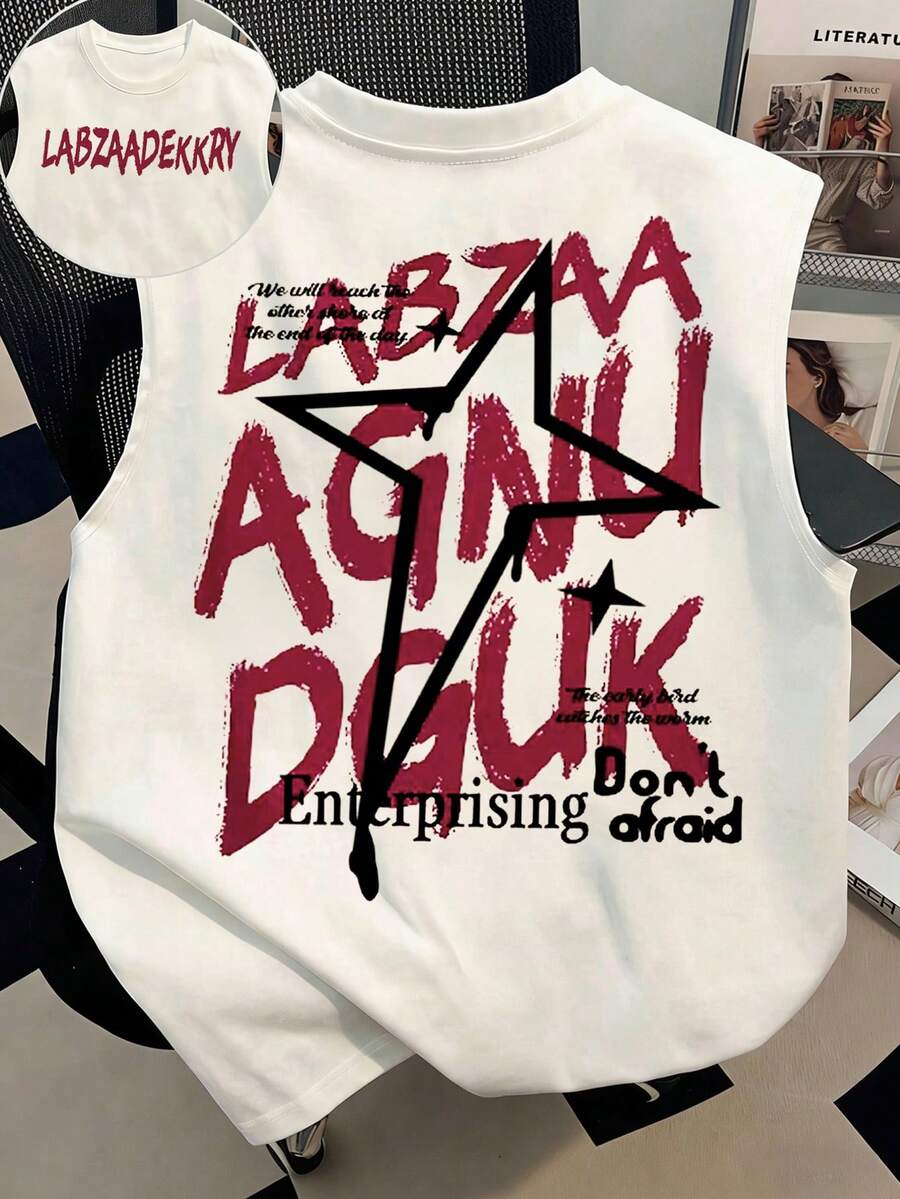 Manfinity Dauomo 男士标语印花宽松休闲无袖背心 - 白色 - 查看 1