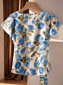 GlowEve CURVE Áo kiểu nữ cỡ lớn họa tiết hoa nhí, thích hợp cho ngày Valentine. - Màu xanh lam - Xem 3