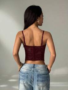 SHEIN PETITE 性感蕾丝透视吊带背心，派对装扮，约会装，通勤装，可爱抹胸，性感夜店上衣，束身胸衣，无肩带上衣，外出上衣，夏季上衣，可爱上衣，女士夏季穿搭，蕾丝上衣，束身胸衣，秋冬打底衫 - 中紫紅色 - 查看 2