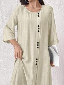 Al Najma Vestido de estilo árabe con decoración de botones para mujer - Albaricoque - Ver 8