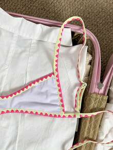 Top de bikini de mujer Swim Vcay-D con tirantes de espagueti, estampado de posicionamiento y adorno de ganchillo para primavera/verano - Multicolor - Ver 5