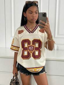 Tween Girls Loose Fit Graphic Tee, Casual, Versatile, Suitable For Outings, Sister Photo Shoots, Park Visits, Camping, Vacations, Daily Casual Wear - Multicolor - View 1