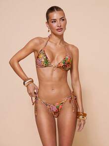 Lumalex 豹纹花卉图案星星吊坠配饰，时尚性感沙滩露背比基尼泳衣两件套 - 彩色 - 查看 9