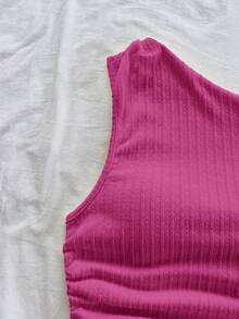 Soleia 度假风性感不对称肩带系带飘逸修身浅黄色上衣，适合派对、度假、音乐节、波西米亚风、假日约会、下午茶等场合。 - 玫紅色 - 查看 8