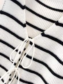 INAWLY Women's Striped Tie Front Casual Pullover Knit Top, Versatile For Daily Wear - White - View 7