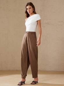 BELROSIE New Retro Style Versatile Commuter Fashionable Ankle Button Slimming Loose Casual Suit Pants For Women - Coffee Brown - View 4