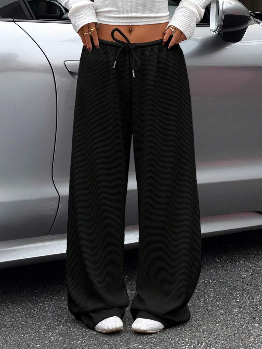 Muchica Pantalones de chándal de pierna ancha de punto negro para mujer - Negro - Ver 1