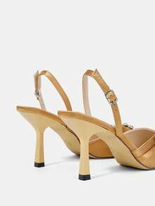 CUCCOO HITCHD Women's High Heel Pumps, Elegant & Luxurious Pointed Toe, Rhinestone Chain, Champagne Gold Satin, Suitable For Wedding Bride, Bridesmaid, Guest, Party - Bronze - View 5