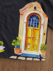 Manfinity Joysei Men's Casual House Print Short Sleeve Shirt, Summer - Black - View 3