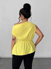 Maweii Women's Yellow Summer Elegant Night Blouse,Plus Size Asymmetric Collar Sleeveless Pleated 3D Floral Fashionable Niche Design Vacation Graceful Top - Yellow - View 3