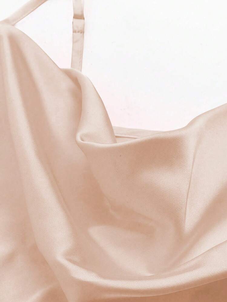 SHEIN ChicEase 女士纯色休闲百搭日常连体衣 粉色连体衣 吊带连体衣 垂领连体衣 缎面连体衣 女士泳衣 女士泳装 全包臀连体衣 优雅女士连体衣 - 香檳色 - 查看 3