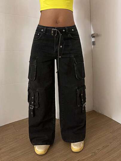 StreetHx 女士休闲水洗牛仔裤，配腰带