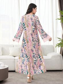 SHEIN Najma Đầm nữ thanh lịch, sang trọng và duyên dáng với họa tiết hoa và Ả Rập, dáng rộng. - Hồng - Xem 2