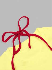 Glimmora Áo thun ngắn tay cổ tròn thắt nơ phía trước in họa tiết da báo và ngôi sao - Màu vàng - Xem 3