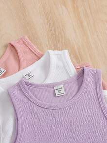 SHEIN 3件組少女針織素色立領修身休閒短版背心上衣套裝 - 淡紫色 - 查看 3