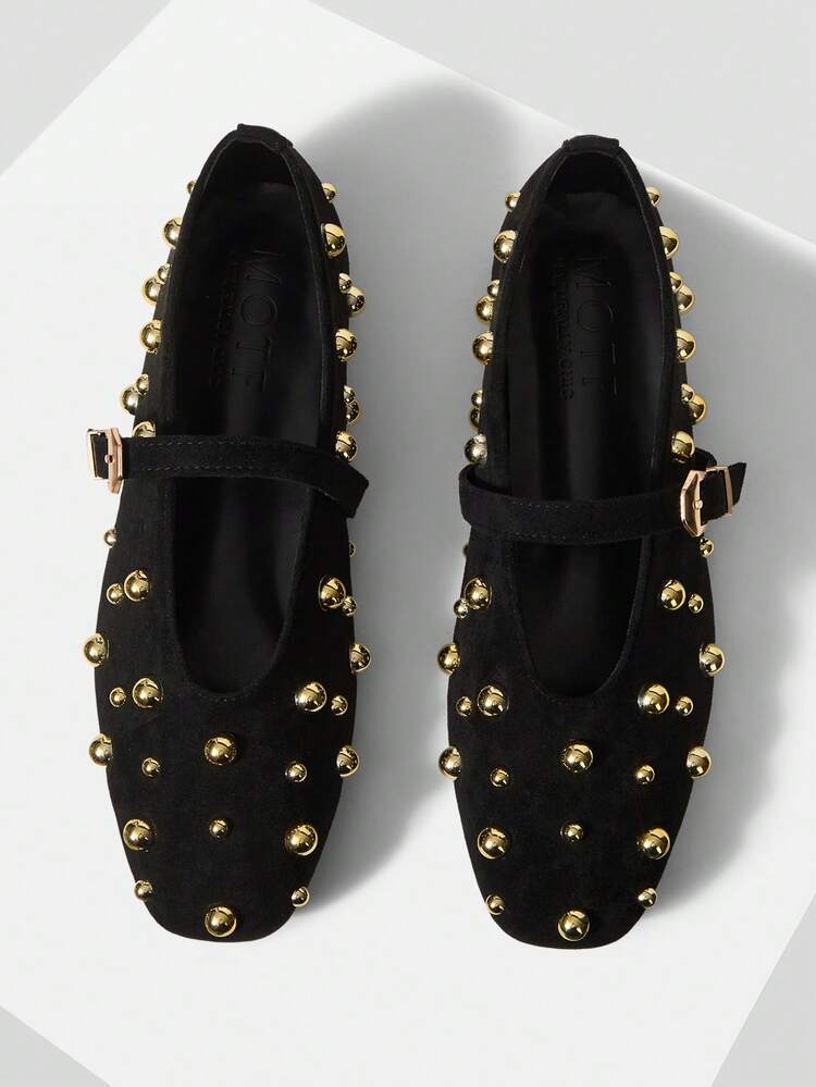 VINTAGE MARY JANE SHOES, RIVET DECOR, FASHION, COMFORTABLE BALLET FLATS FOR WOMEN, AUTUMN/WINTER SPRING SHOES