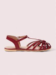 CUCCOO DOLLMOD 春夏新款女士户外凉鞋，镂空细带花朵罗马凉鞋，圆头厚底防滑休闲舒适女鞋 - 紅色 - 查看 9