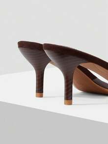 Mnmlis Sandales à bride transparente et à bout carré avec talon fin pour femmes, talons compensés minimalistes et chics en marron clair pour un port quotidien, le travail, les sorties, l'été - Tabac - Voir 3