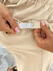 SHEIN Bộ đồ bầu nghỉ dưỡng 2 món gồm áo hai dây buộc eo và quần có thể điều chỉnh eo. - Màu be - Xem 3