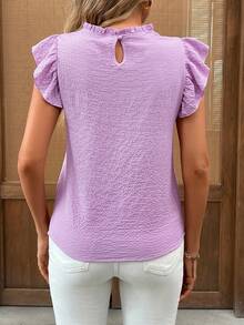 EMERY ROSE Frill Neck Ruffle Trim Blouse - Purple - View 2