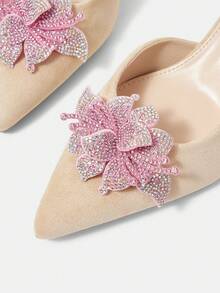 CUCCOO HITCHD 女士高跟鞋，优雅尖头设计，粉色水晶花卉装饰，卡其色绒面革，适合婚礼新娘、伴娘、派对宾客穿着 - 卡其色 - 查看 4