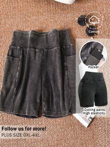 CosyJoli Quần short Bermuda nữ cỡ lớn, quần short bó sát in họa tiết bông tuyết, quần short đạp xe. - màu đen - Xem 3