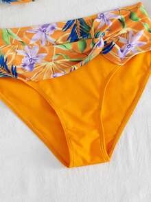 Swim Lushoire Bộ bikini nữ họa tiết nhiệt đới, kiểu vặn xoắn phía trước, thích hợp cho kỳ nghỉ biển. - trái cam - Xem 5